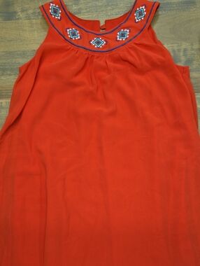 Us Angels Red Sleeveless Tank with Embroidered Yoke